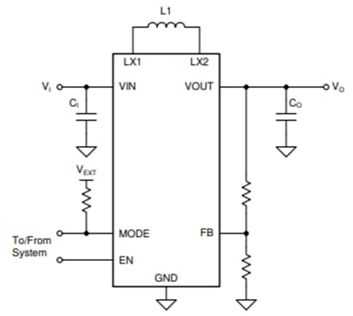 Schéma du circuit d'application - Texas Instruments Convertisseur Buck-Boost TPS631010/TPS631011